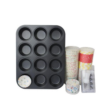 meritcook烘焙工具套装 加厚大号12连模 烤箱用蛋糕模具 裱花工具 蛋糕纸杯纸托