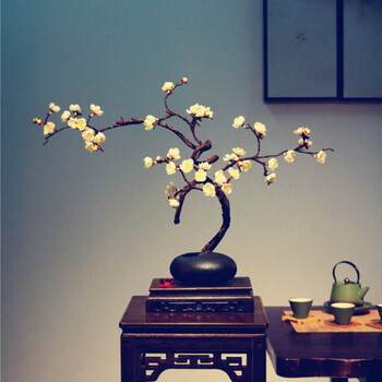 中式仿真花艺假梅花家居装饰花客厅玄关茶几假花摆件禅意艺术插花