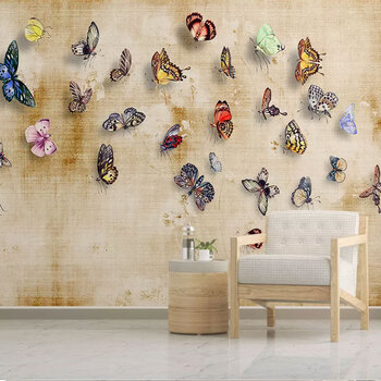 quail家居官方旗舰店手绘油画蝴蝶壁纸客厅沙发背景墙壁画复古卧室