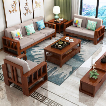 卓然出众沙发实木沙发布艺沙发可拆洗小户型海绵现代新中式实木123