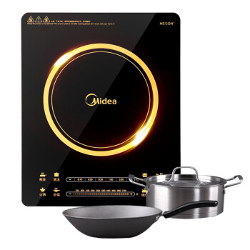 美的（Midea）电磁炉 RH2114 高性能匀火纤薄双滑控触屏（赠品质炒锅+欧式汤锅） 黑色