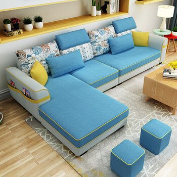 布艺沙发现代简约小户型客厅组合三人整装蓝色北欧乳胶经济型沙发 天