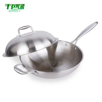 
                                        千色绿不锈钢不易粘锅炒锅无涂层电磁炉烹饪锅具厨房炒菜 JX-TSW007 36CM                