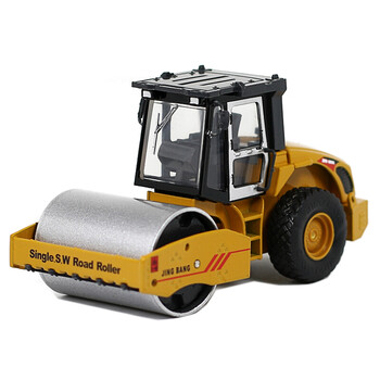 车起重叉车水泥搅拌车压路机仿真儿童玩具小汽车合金压路机礼盒装黄色