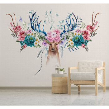 3美式电视背景墙壁纸现代简约客厅卧室装饰墙纸麋鹿壁画北欧墙布 麋鹿