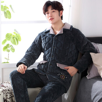 【京东精选】 睡衣男加厚加绒棉三层夹棉法兰绒男士家居服珊瑚绒秋冬