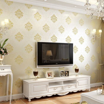 欧洛莱无缝墙布客厅卧室提花壁布欧式大马士革沙发电视背景墙布 t oll