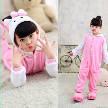 女孩宝宝亲子动物恐龙连体家居服 kt猫 120码(身高111-123cm) 送鞋