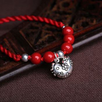唐恩twain 原创手工民族风饰品女款红绳菩提子铃铛手链