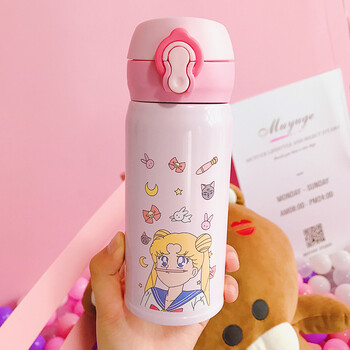 卡通少女保温杯子韩版可爱杯子软妹学生便携弹跳杯情侣水杯女 粉色