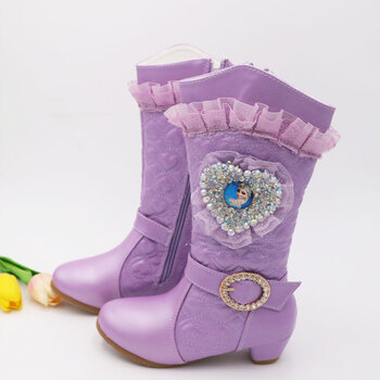 2018新冬季女童高跟靴韩版儿童长靴高筒棉雪地靴公主宝宝单靴 8紫色