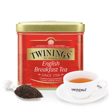 川宁TWININGS英式早餐红茶100g罐 散茶铁罐装 英式红茶茶叶原叶做奶茶