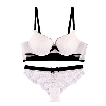 (新品)性感蕾丝少女内衣套装 小胸加厚聚拢侧收调整型文胸罩 蓝色 85b