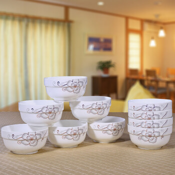 
                                        八友 健康陶瓷碗盘碟筷餐具套装（10只装） 米饭碗（4.5英寸） 10只4.5寸简爱碗                