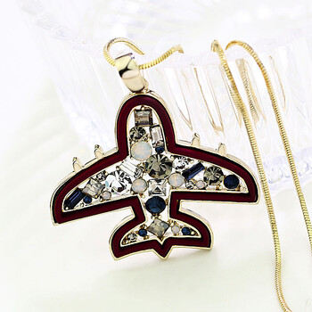 飞机满钻小飞机长款百搭毛衣链项链配饰挂饰吊坠装饰品 红色