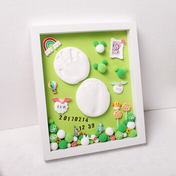宝宝手印泥纪念相框 diy婴儿满月周岁百天定制baby姓名生日照片 绿色