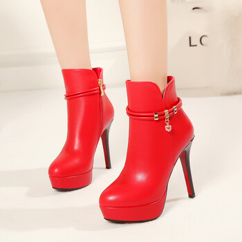 漫蒂莎斯 2017秋季超高跟短靴女欧美性感防水台女靴子女士侧拉链细跟