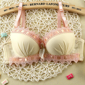 卡特华尊少女内衣套装蕾丝蝴蝶结文胸学生文胸 温馨浅黄色 75b