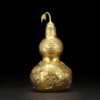 吉善缘 纯铜玉堂富贵葫芦摆件 中式家居客厅玄关办公室风水招财摆设