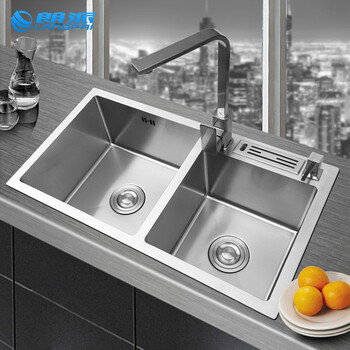 拍下8折 朗派手工水槽双槽304不锈钢一体式洗菜盆厨房洗菜池套餐带刀架78 43cm A款龙头bb 8折后10元 图片价格品牌报价 京东