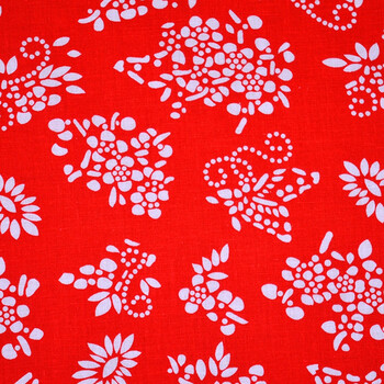 花布 加厚棉青花面料 中国风布料仿蜡染民族桌布窗帘 薄款红色-醉蝶花