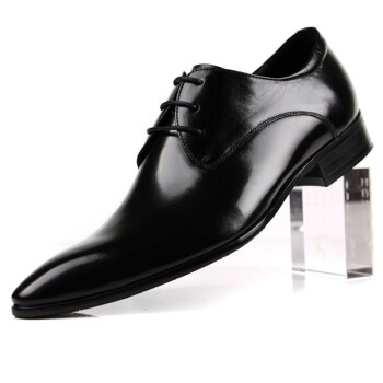 WOUFO 商务正装皮鞋 英伦尖头男鞋子透气英伦休闲鞋头层牛皮德比鞋潮流 黑色K825-1 43