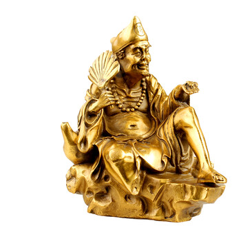 他向黄铜济公摆件降龙罗汉佛像家居供奉笑佛济公像 小号济公_现价-1元