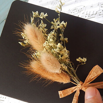 文艺清新卡片玫瑰干花生日卡贺卡毕业祝福送朋友送爱人 兔尾草 黑卡