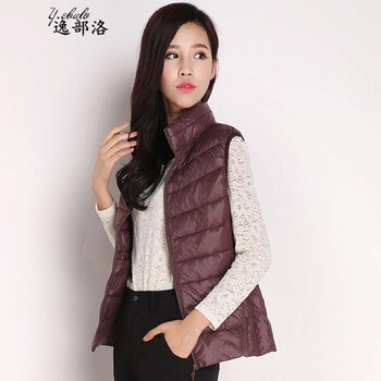 逸部洛 2016秋冬季新款加大码轻薄立领修身马甲羽绒服女背心外套W875 黑色 M