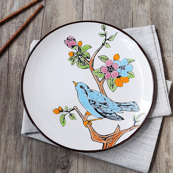 聚满福 手绘陶瓷平盘 8.5英寸复古盘子个性西餐盘 创意特色 春晨