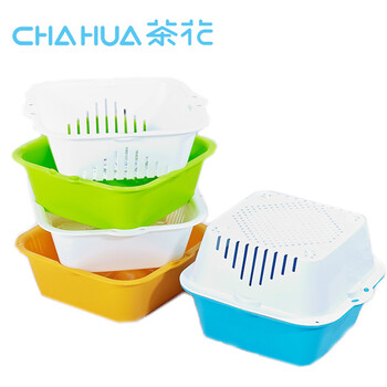 
                                        茶花（CHAHUA）茶花双层沥水篮 水果篮果盘 洗菜篮滤水篮沥水篮果蔬漏盆淘菜筛子 小号+中号+大号 颜色随机                