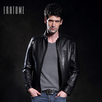 托(eratome)2014秋冬新品修身立领男皮衣机车皮衣外套绵羊皮真皮夹克