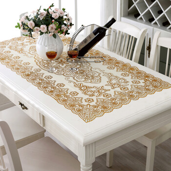 
                                        盛宝茶几布烫金色茶几垫pvc桌布欧式餐桌垫隔热垫 富贵-60X120cm                
