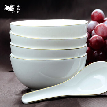 五花马 家用一只装小汤碗 骨瓷中式小碗套装 金边陶瓷餐具4.25寸