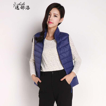 逸部洛 2016秋冬季新款加大码轻薄立领修身马甲羽绒服女背心外套W875 黑色 M