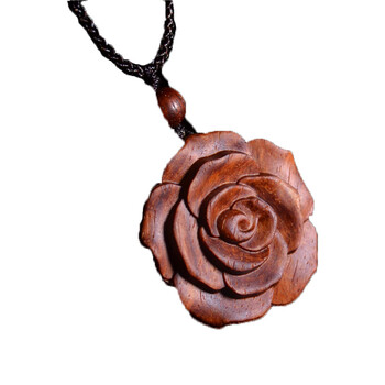 皇顺 小叶紫檀木雕玫瑰花锁骨项链吊坠 男女款挂坠礼物