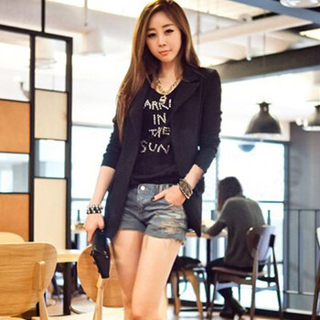雅葡外套修身小西装 雪纺拼接西服外套女Y678 黑色 S