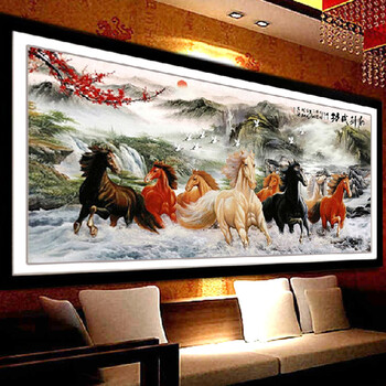 
                                                            皇室珍品KS 十字绣精新款客厅大画八骏图马到成功十字绣套件 11CT小版棉线印花1.5米                