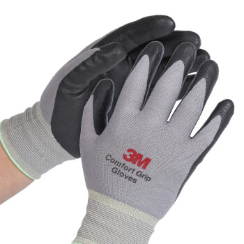 3M洗车防护手套舒适型防滑耐磨手套劳防手套丁腈掌浸手套 灰色一双 L码
