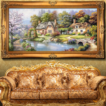 欧式手绘油画美式中式山水托马斯田园风景客厅装饰画沙发背景墙壁画挂