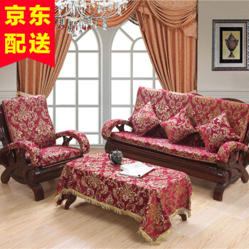 
                                        实木沙发垫 加厚防滑沙发保护坐垫套装含靠背 富贵花 50cm-单人座位带靠背                