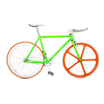 死飞车一体轮整车前轮镁合金五刀轮死飞自行车 荧光绿 46cm