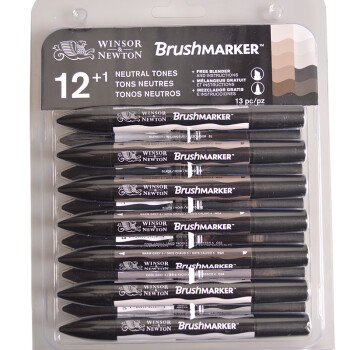 温莎牛顿 软头马克笔套装 马克笔双头专业绘画笔 12色素灰套装