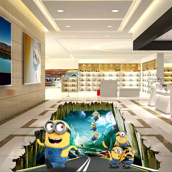 创意才子3d地贴个性定制小黄人奔跑商场pvc背胶覆哑膜防水耐磨 宽度2.