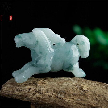 语涵 翡翠立体马玉坠飘花玉石玉马吊坠十二生肖马挂件 礼物