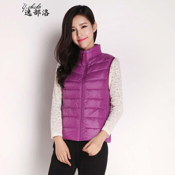 逸部洛 2016秋冬季新款加大码轻薄立领修身马甲羽绒服女背心外套W875 黑色 M