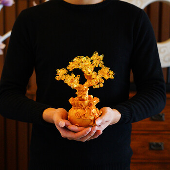 新年公司开业礼品仿黄水晶招财发财树装饰摆件饰品摇钱树diy造型 小号