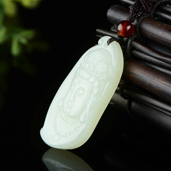 瑞美鑫 和田玉观音头像吊坠 精雕新疆白玉菩萨挂件男玉坠带证书