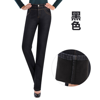 景纪良品高腰直筒裤加绒牛仔裤女裤子有大码加绒加厚弹力中老年女裤子 黑色177 34码