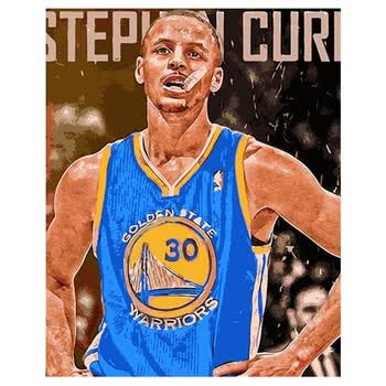 数字油画 nba篮球明星人物手绘画 库里玩球40*50 70*9 库里咬牙套 50*